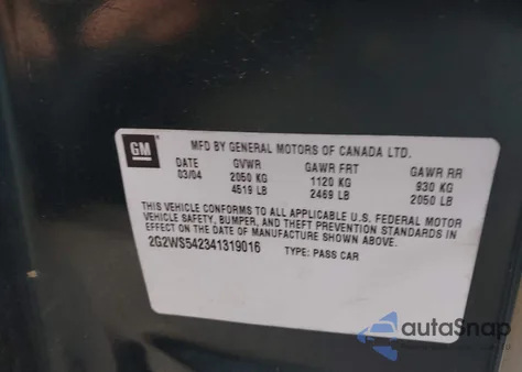 2004 Pontiac Grand Prix Gt2 from USA, damaged, VIN 2G2WS542341319016